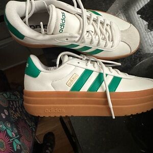 Adidas Women's White and Green Platform Sneakers